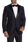 Savile Row Co Thruxton Black One Button Peak Lapel Modern Fit Tuxedo Jacket In Black