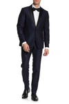 SAVILE ROW CO SAVILE ROW CO SLIM FIT NAVY CHECK SATIN LAPEL TUXEDO SUIT,886802512176