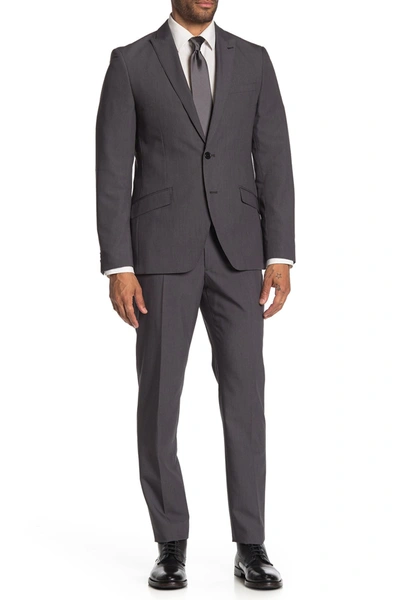 Savile Row Co Brixton Grey Solid Two Button Notch Lapel Extra Trim Suit