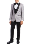 Perry Ellis Portfolio Solid Shawl Collar 5-piece Tuxedo In Light Grey