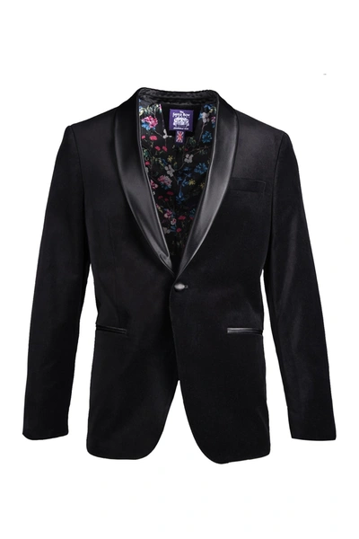 Savile Row Co Black Satin Shawl Collar Slim Fit Velvet Jacket