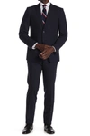 JOHN VARVATOS NAVY SOLID TWO BUTTON NOTCH LAPEL WOOL SUIT,194000090816