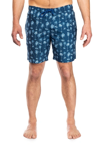 Construct Palm Tree Print Drawstring Swimming Trunks In Navy