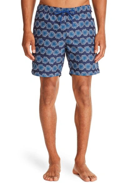 Construct Navy Flower Print Drawstring Swimming Trunks