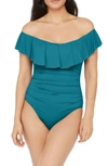 La Blanca Swimwear La Blanca Off The Shoulder One-piece Swimsuit In Caribbean Current