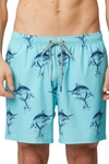 Rainforest Catch Swordfish Print Stretch Swim Trunks In Aruba Blue