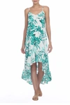 Boho Me Leaf Printed Hi-lo Flounce Hem Dress In Green