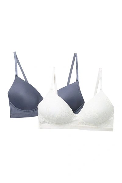 Jessica Simpson Wirefree Lace Micro Bra In Gardenia/ Folkstone Grey