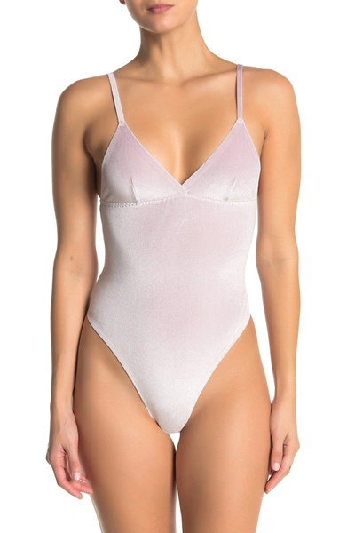 Real Underwear Glam Velvet Thong Bodysuit In Orchid