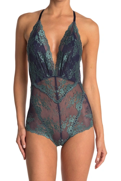 Wishlist Lace Backstrap Teddy In Navy/jade Combo