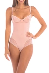 Body Beautiful Lace Trims Slimming Bodysuit In Blush