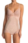 Body Beautiful Power Mesh Front Shaping Panel Sexy Bodysuit In Blush