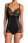 Body Beautiful Power Mesh Front Shaping Panel Sexy Bodysuit In Black