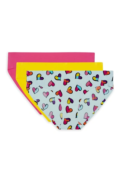 Aqs Seamless Bikini Panties In Multi Heart/pink/yellow