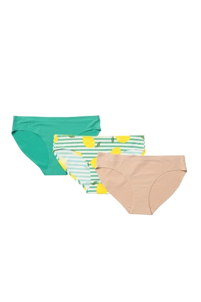 Aqs Assorted Seamless Bikini Panties In Lemons/green/nude