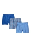 Nordstrom Rack Woven Boxer In Blue- Grey Plaid/ Solid Pack