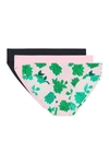 Aqs Women's 3-pack Seamless Bikini Panties In Green Roses/pink/black