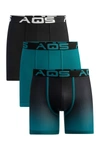 Aqs Pack Of 3 Ombre Boxer/trunks In Black/teal Ombre
