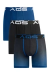 Aqs Pack Of 3 Ombre Boxer/trunks In Black/dark Blue Ombre