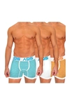 Aqs Print Boxer Briefs - Pack Of 3 In Orange/white Stripe/white/lightblue Stripe/lightblue/white Stripe