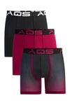 Aqs Pack Of 3 Ombre Boxer/trunks In Black/burgundy Ombre