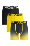 Aqs Pack Of 3 Ombre Boxer/trunks In Black/yellow Ombre