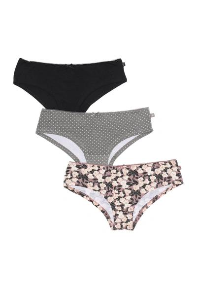 Jessica Simpson Printed Bikini Panties In Mauve/solid Black/plum