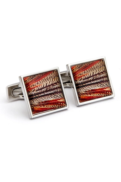 Hickey Freeman Rhodium Plated Colorful Feather Cuff Links In Multi