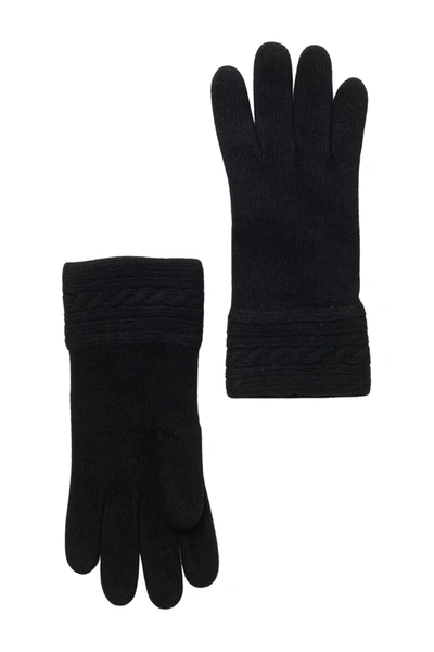 Portolano Cable Knit Cuff Cashmere Gloves In Black