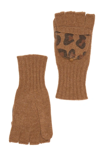 Quinn Leopard Print Pop Top Cashmere Gloves In Camel Combo