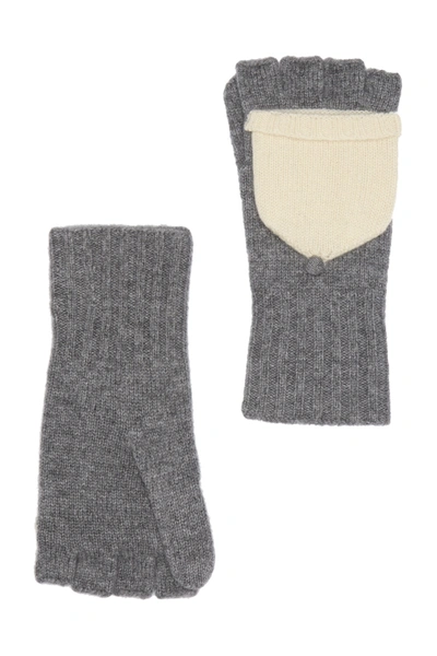 Quinn Colorblock Pop Top Cashmere Gloves In Med Grey/ Ivory