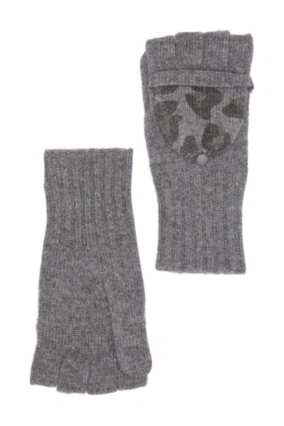 Quinn Leopard Print Pop Top Cashmere Gloves In Grey Combo