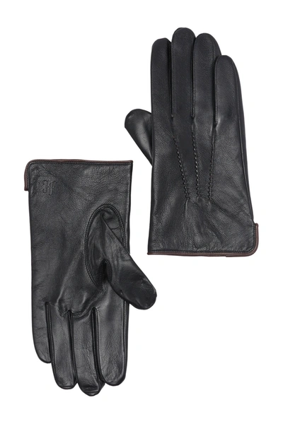 Hickey Freeman Napa Leather Stitched Detail Gloves In Black