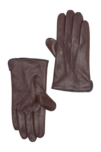 Hickey Freeman Napa Leather Stitched Detail Gloves In Brown