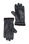 Bruno Magli Leather Wool Blend Lined Gloves In 410nvy