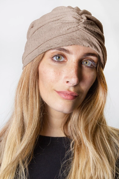Just Jamie Woven Knit Turban In Taupe