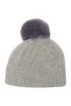 Portolano Cashmere & Faux Fur Pompom Beanie In Lt Hth Grey