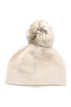 Portolano Cashmere & Faux Fur Pompom Beanie In Yogi Ivory