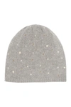 Portolano Scattered Pearly Bead Cashmere Beanie In Light Grey