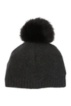Portolano Cashmere & Faux Fur Pompom Beanie In Hth Charcoal
