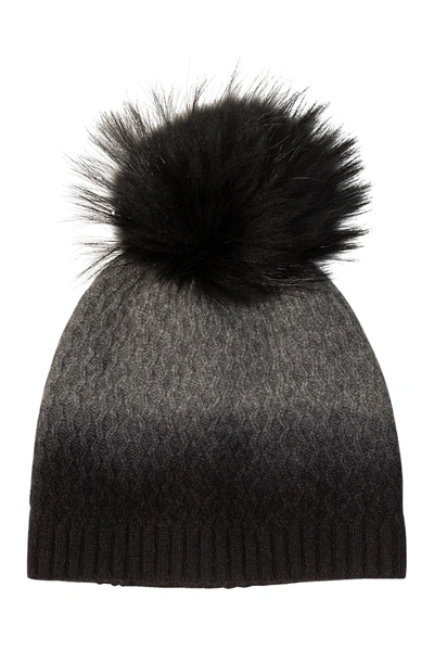 Amicale Cashmere Dip Dye Hat With Genuine Fox Pom In 030grymt