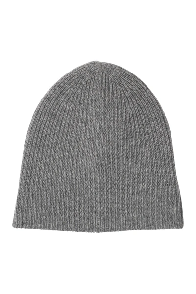 Amicale Cashmere Double Layer Rib Knit Hat In 020gry