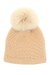 Kyi Kyi Genuine Fox Fur Pompom Knit Beanie In Warm Sand