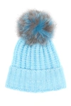 Kyi Kyi Genuine Fox Fur Pompom Beanie In Stratosphere/l Blue