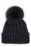 Kyi Kyi Genuine Fox Fur Pompom Beanie In Navy/ Navy Pom