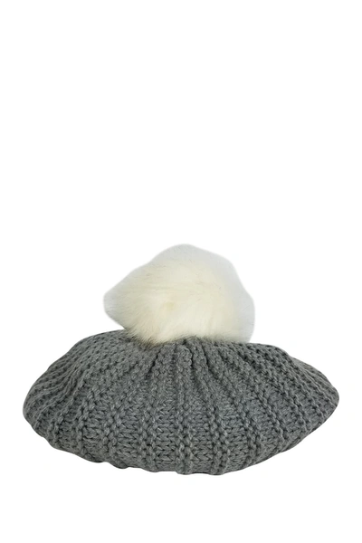 Hat Attack Apres Faux Fur Trim Beret In Grey Melange