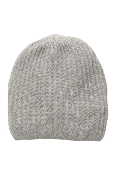 Portolano Rib Knit Cashmere Beanie In Lt Ht Grey