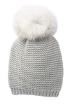 Kyi Kyi Genuine Fox Fur Pompom Knit Beanie In Grey