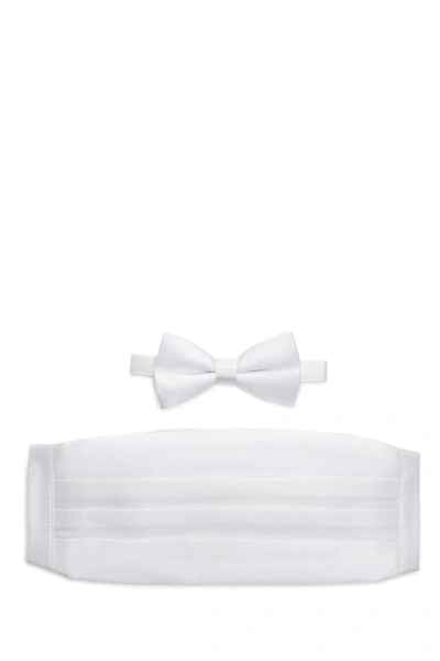 Michelsons Silk Satin Bow Tie & Cummerbund In White