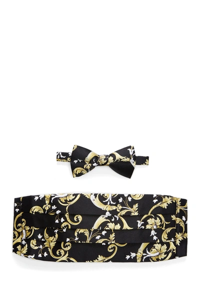 Michelsons Baroque Printed Silk Satin Bow Tie & Cummerbund In Black/gold
